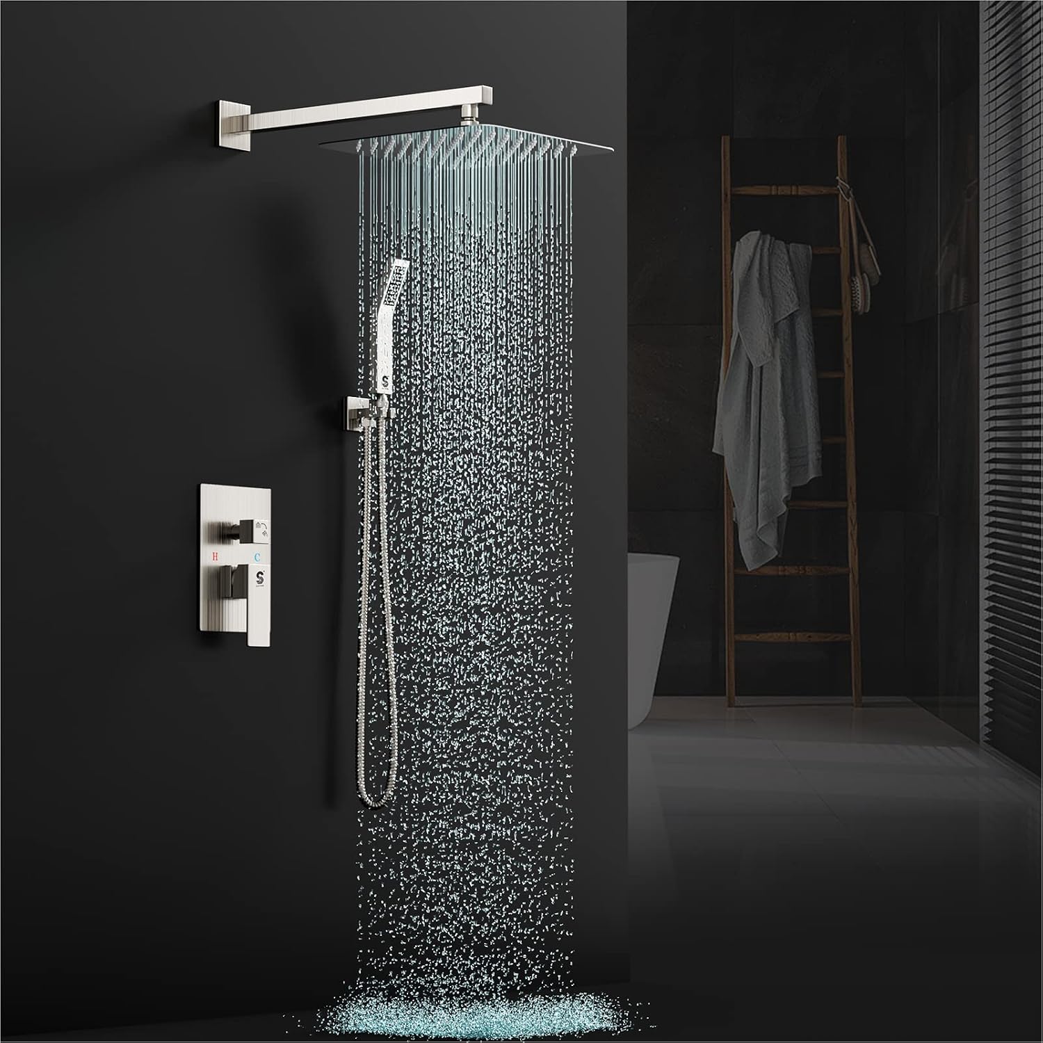 SR SUN RISE 10 Inch Rain Shower System and 3-Function Shower Faucet Set, Wall Mounted Shower System with Rough in Valve and Trims, Brushed Nickel