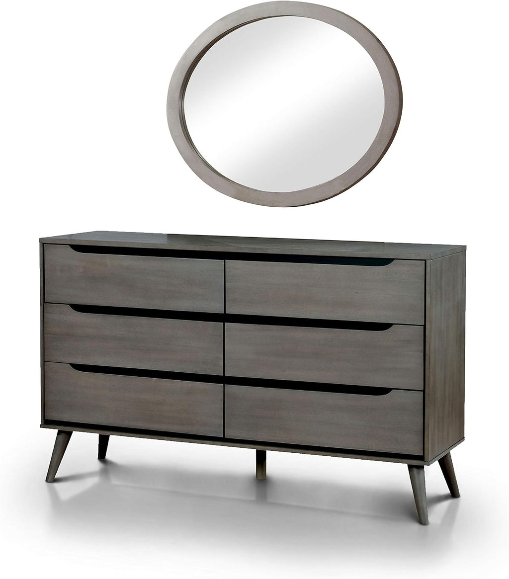 24/7 Shop at Home Chopard Contemporary Wood Bedroom Set, 4-Piece King Bedroom Set with Ovel Mirror, Gray