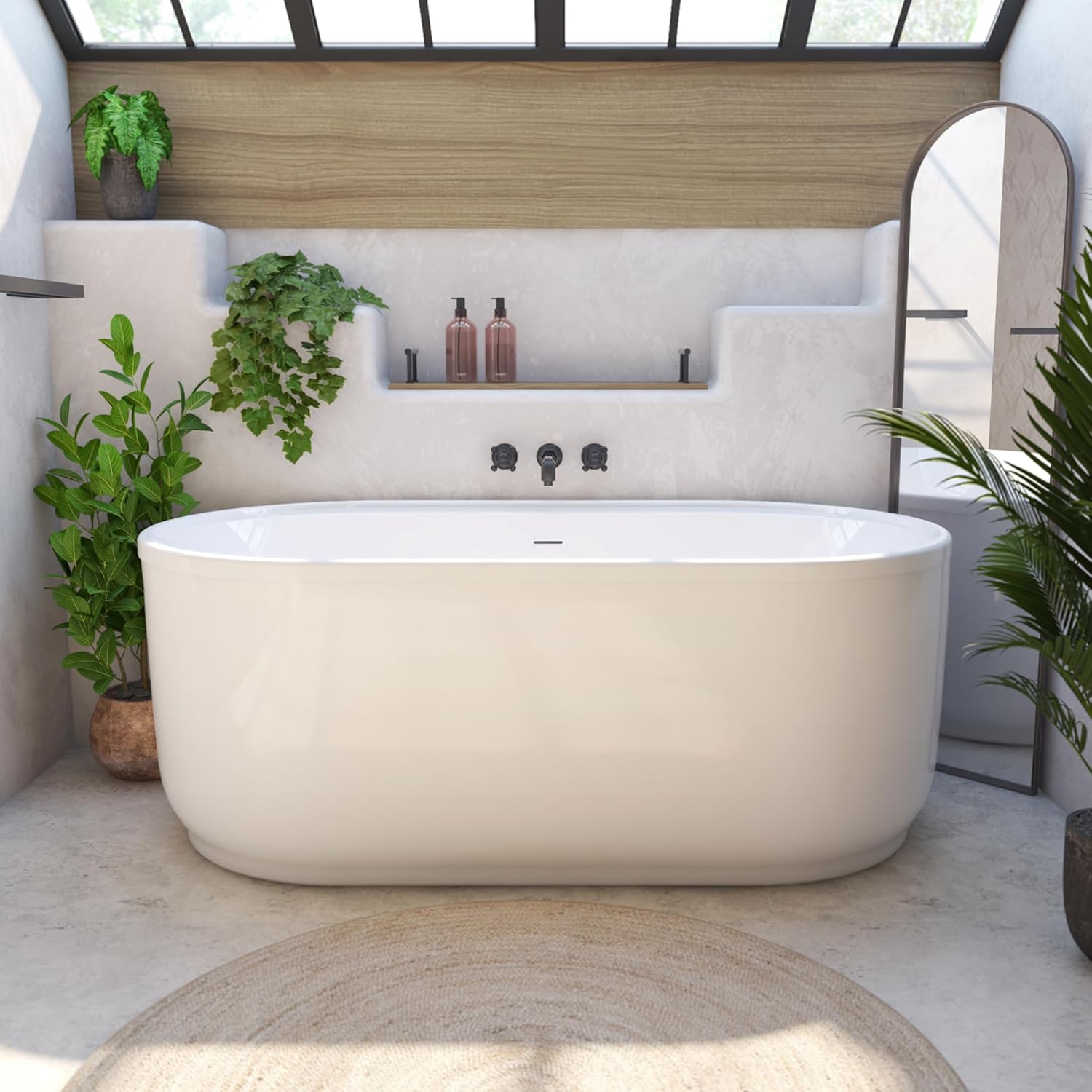 DreamLine Encore 65 3/4 inch L x 34 1/4 inch W x 23 1/8 inch H Freestanding Acrylic Bathtub with Brushed Nickel Drain