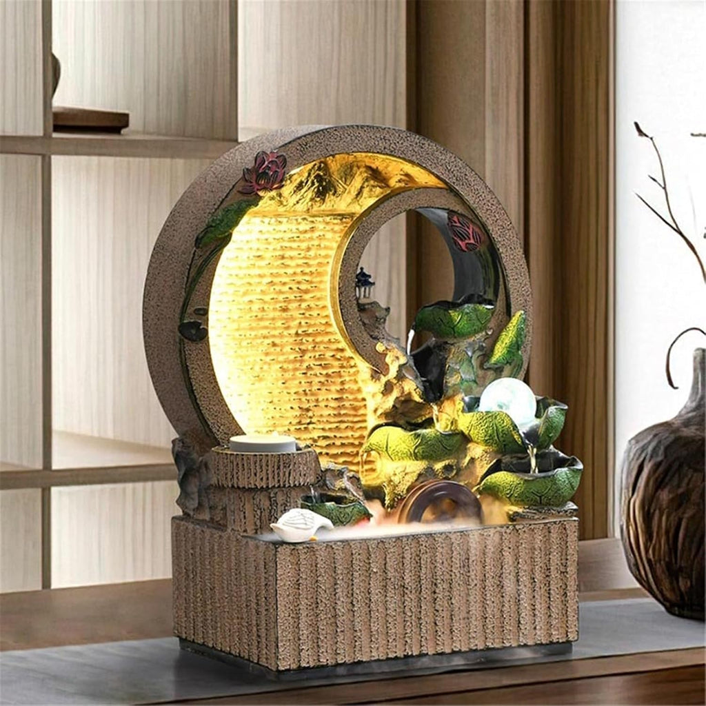 Tabletop Fountain Chinese Style Flowing Water Ornaments Living Room Office Fountain Feature(Large)