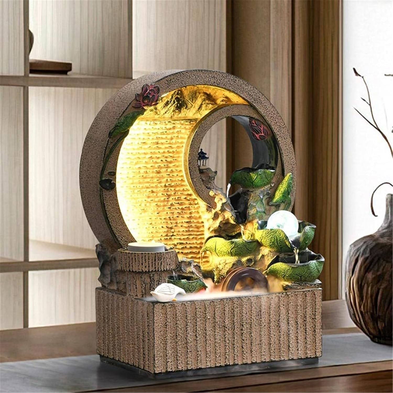 Tabletop Fountain Chinese Style Flowing Water Ornaments Living Room Office Fountain Feature(Small)