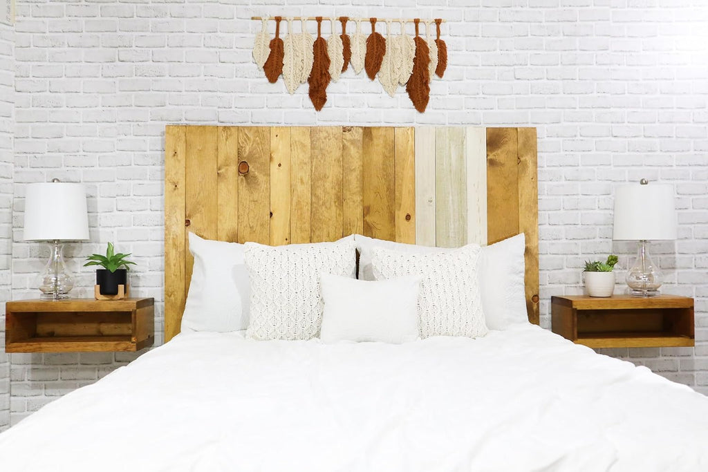 Barn Walls Boho Euro Mix Signature Design, Multicolored Solid Wood Headboard, Floating Panels, Wall Mount, Adjustable Height Easy Assembly, Queen Size