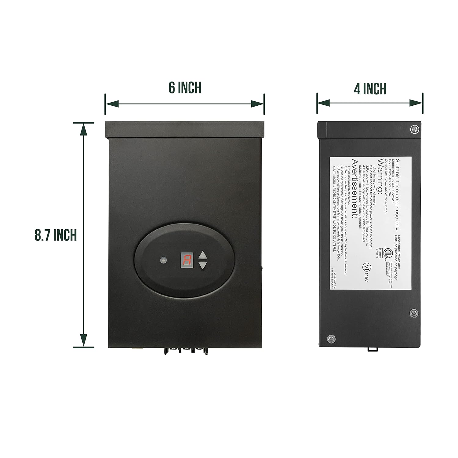 GKOLED ETL Listed 300W Low Voltage Transformer for Landscape Lighting with Timer and Photocell Sensor, 120V AC to 12V/14V AC Power Pack, Fully Encapsulated Toroid Core, CEC VI Certified