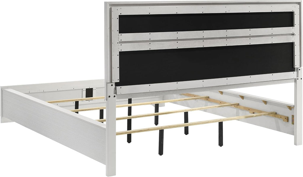 Coaster Home Furnishings Miranda Contemporary 5-Piece Bedroom Set Fabric Upholstered California King Size Panel Bed Frame 54-inch Headboard White 205110KW-S5
