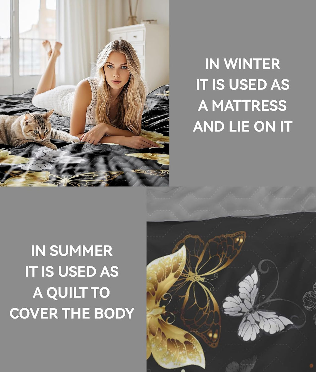 9-Piece Cal King Comforter Set with Curtains Black Gold Butterfly Microfiber RV & Luxe Living