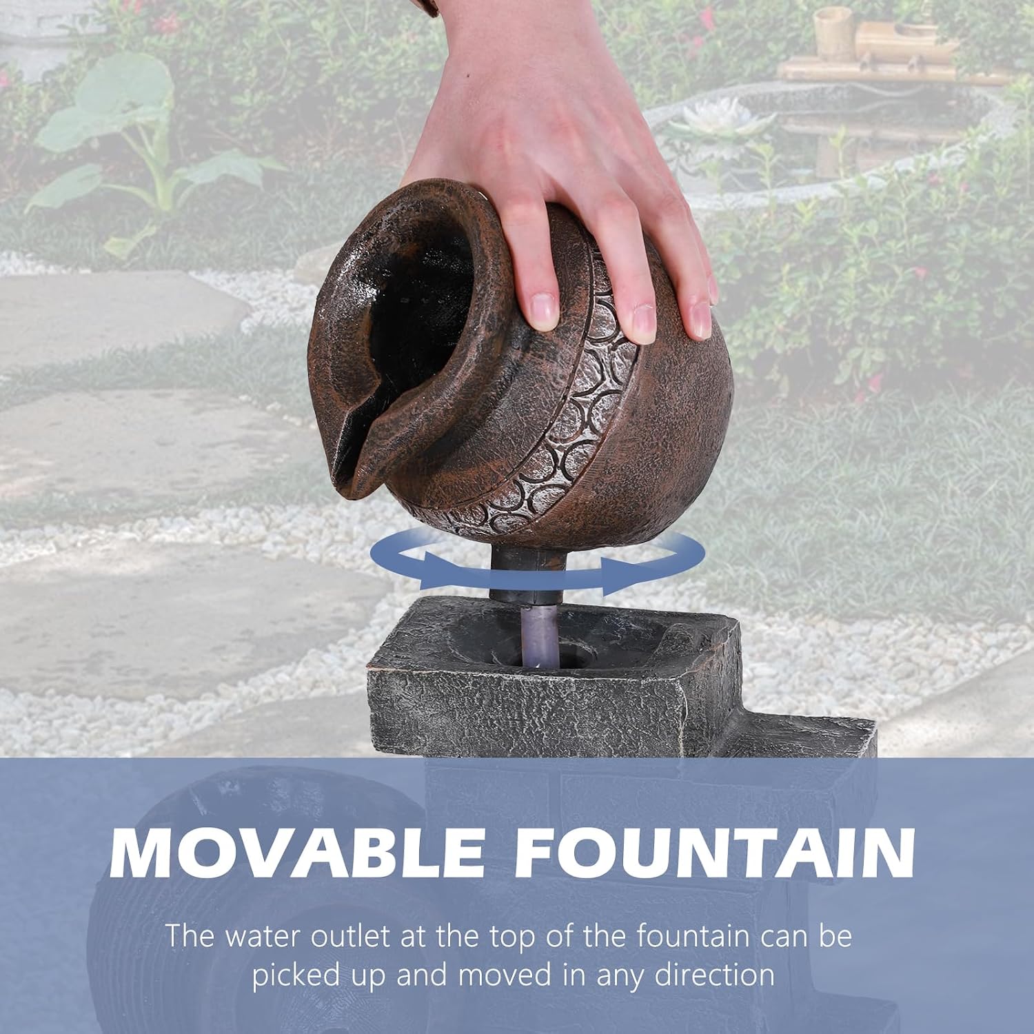 Grepatio Outdoor Water Fountain, Garden Waterfalls Fountains with LED Lights, 6 Tier Modern Indoor/Outdoor Floor Standing Water Fountain for Garden, Patio (10.6'(L) x 14.6'(W) x 31.5'(H))