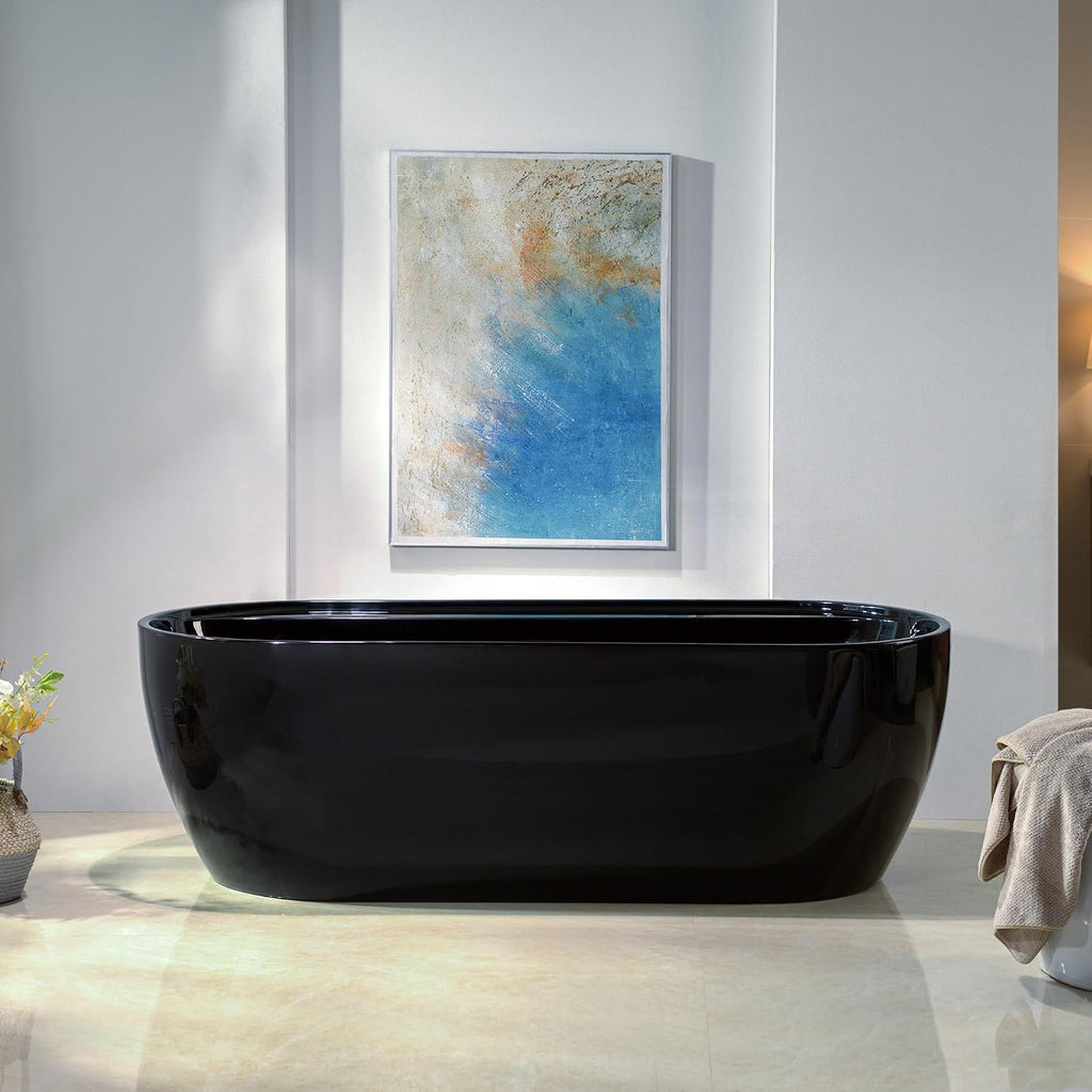 WOODBRIDGE 72' L x 35-3/8' W Freestanding Contemporary Acrylic Soaking Bathtub in Glossy Black Inside and Outside with Oil-Rubbed Bronze Drain & Overflow,B8859-ORB