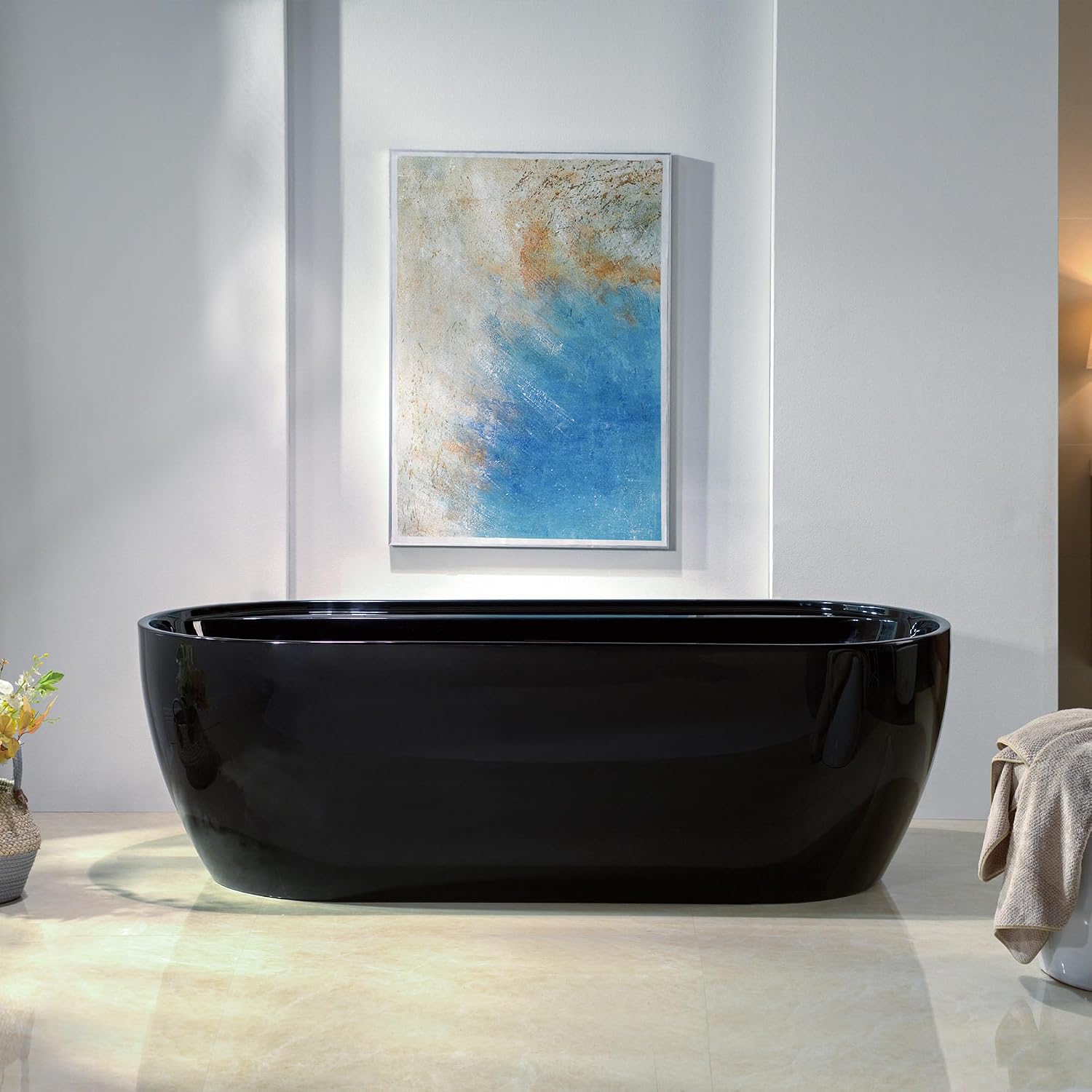 WOODBRIDGE 72' L x 35-3/8' W Freestanding Contemporary Acrylic Soaking Bathtub in Glossy Black Inside and Outside with Oil-Rubbed Bronze Drain & Overflow,B8859-ORB