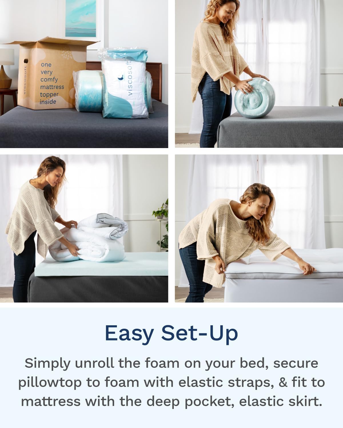 ViscoSoft 4 Inch Pillow Top Memory Foam Mattress Topper Twin - Cooling Hybrid Lux Dual Layer Mattress Pad - CertiPUR-US Certified