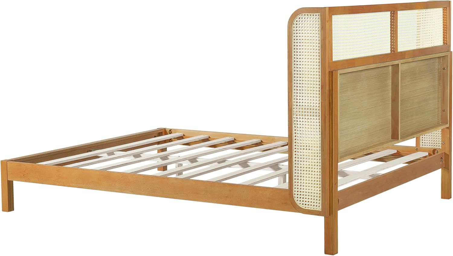 Merax Queen Size Premium Rubber Wood Platform Bed Frame, with Headboard, Mid Century Modern, Natural