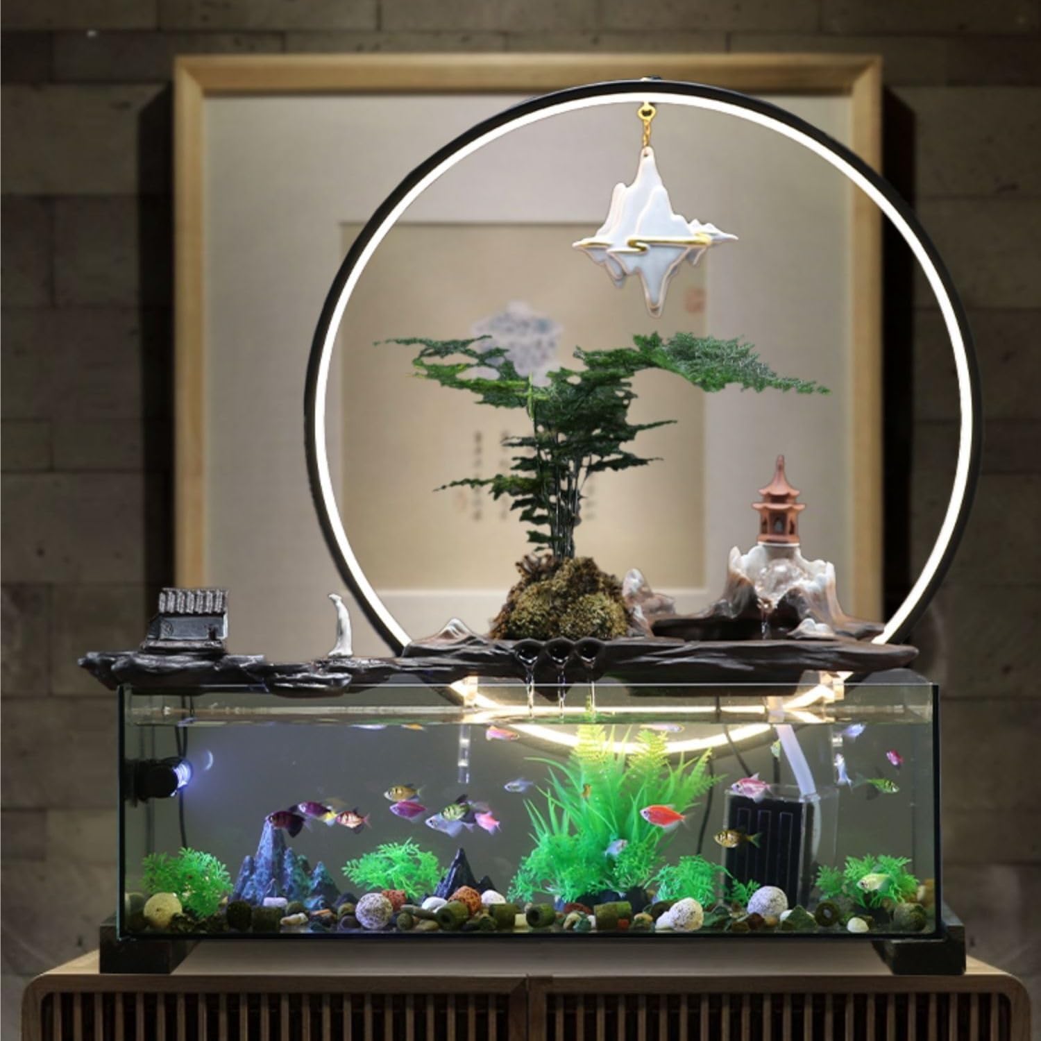 Tabletop Fountains Fish Tank Living Room Water Ornaments Circulating Water TV Cabinet Desktop Decoration Porch Small Home Fish Tank Table Top Fountains Indoor