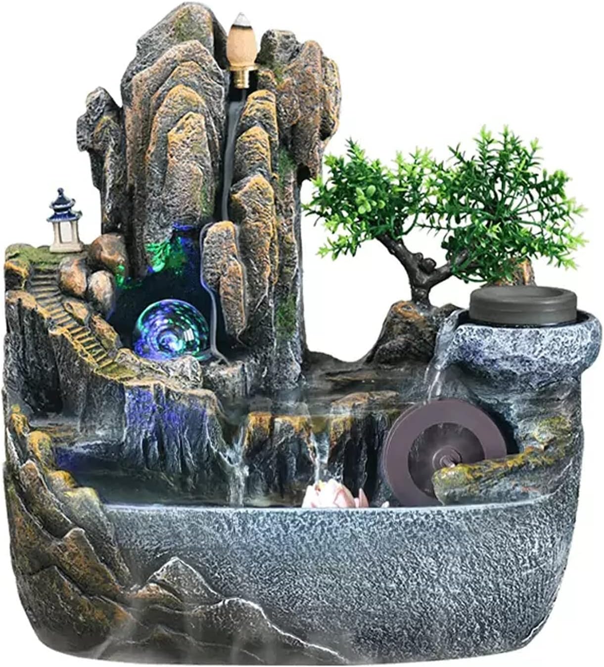 Tabletop Water Fountain Tabletop Water Fountain with Cascading Rock Waterfall and Rockery Stream Zen Meditation Indoor Waterfall Feature with Automatic Pump for Home Office Bedroom Desk Decoration Ind