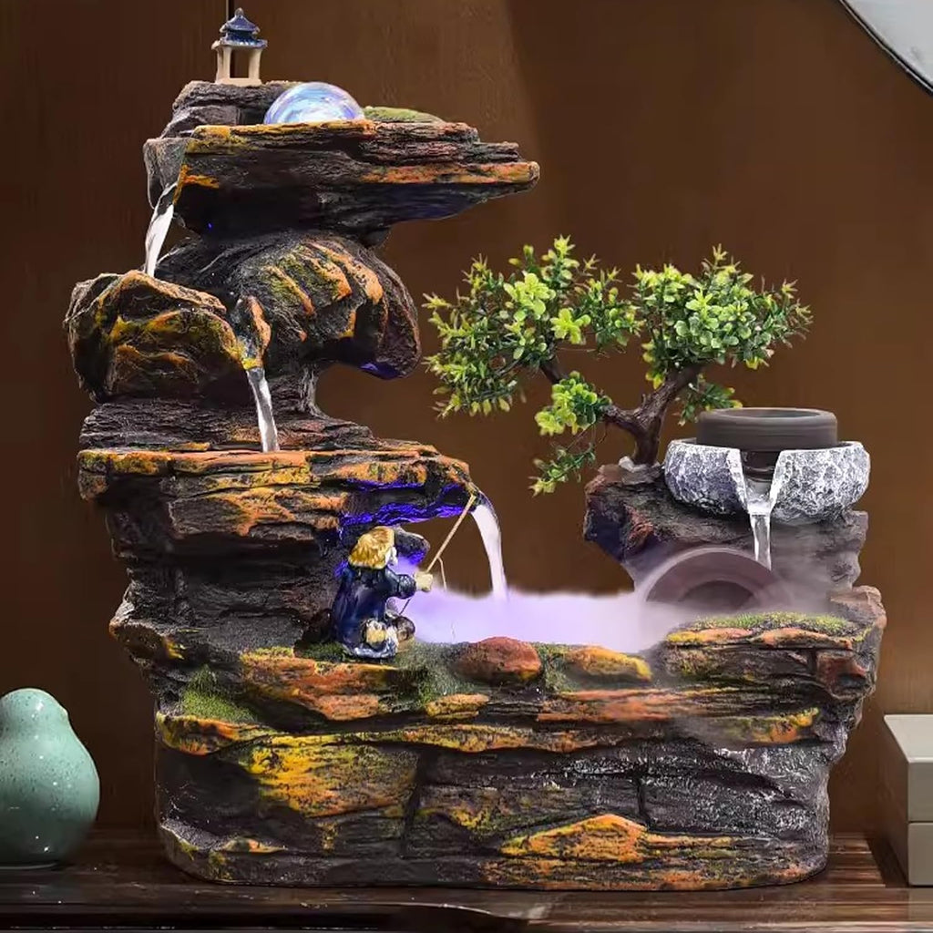 Tabletop Fountain Living Room Rockery, Flowing Water Landscape, Fountain Desktop Decoration, Gift Giving Desktop Decoration with Atomizer Desktop Fountain (Size : M)