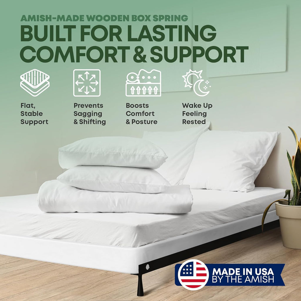 Greaton, 4.5' Full XL Box Spring for Full XL Size Bed – Amish-Made in the USA – Solid Wood Mattress Foundation with Stable & Quiet Support – Flat-Packed & Easy Assembly – White
