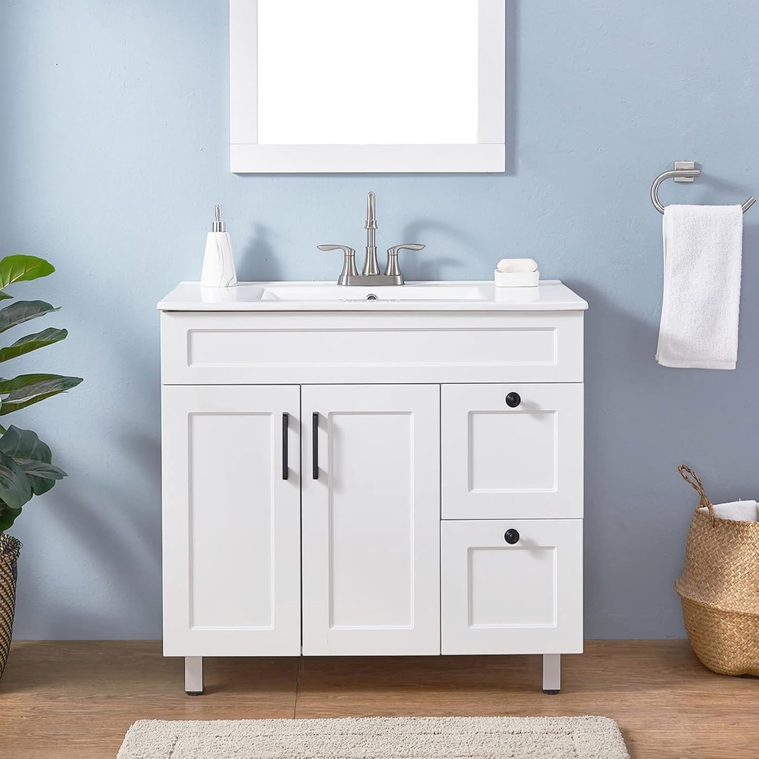 36 Inch White Freestanding Bathroom Vanity with Ceramic Sink Combo, Modern Storage Vanity with 2 Soft-Closing Doors & 2 Drawers, Ideal for Medium-Sized Bathrooms