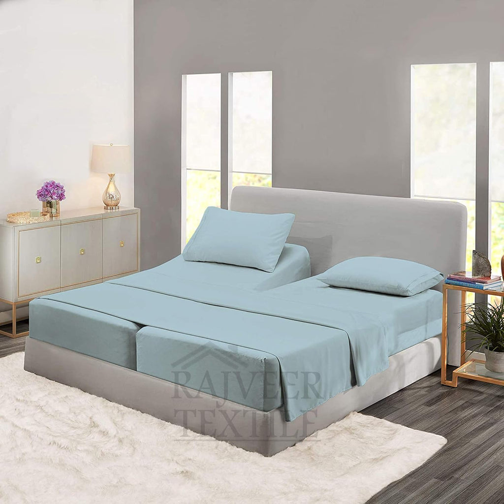 Cotton Home- 5 Pieces Split King Size Light Blue Color Sheet Set – Soft Quality Luxury 18 Inch Deep Pocket & Bedding Set with Flat Sheet, Fitted Sheet, 2-Pillow Covers(20' x 30')Inches