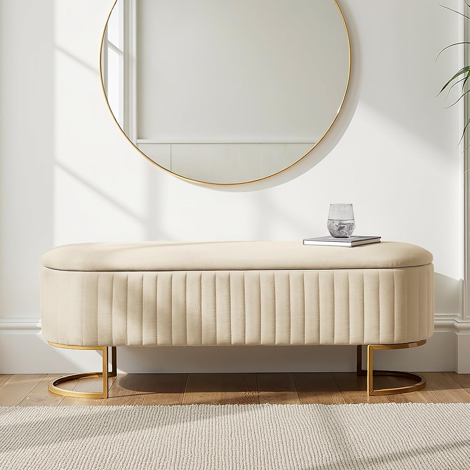 50.5' Velvet Storage Ottoman Bench with Gold-Toned Legs, Luxury Upholstered End of Bed Multi-Functional Footrest & Seat for Bedroom & Entryway