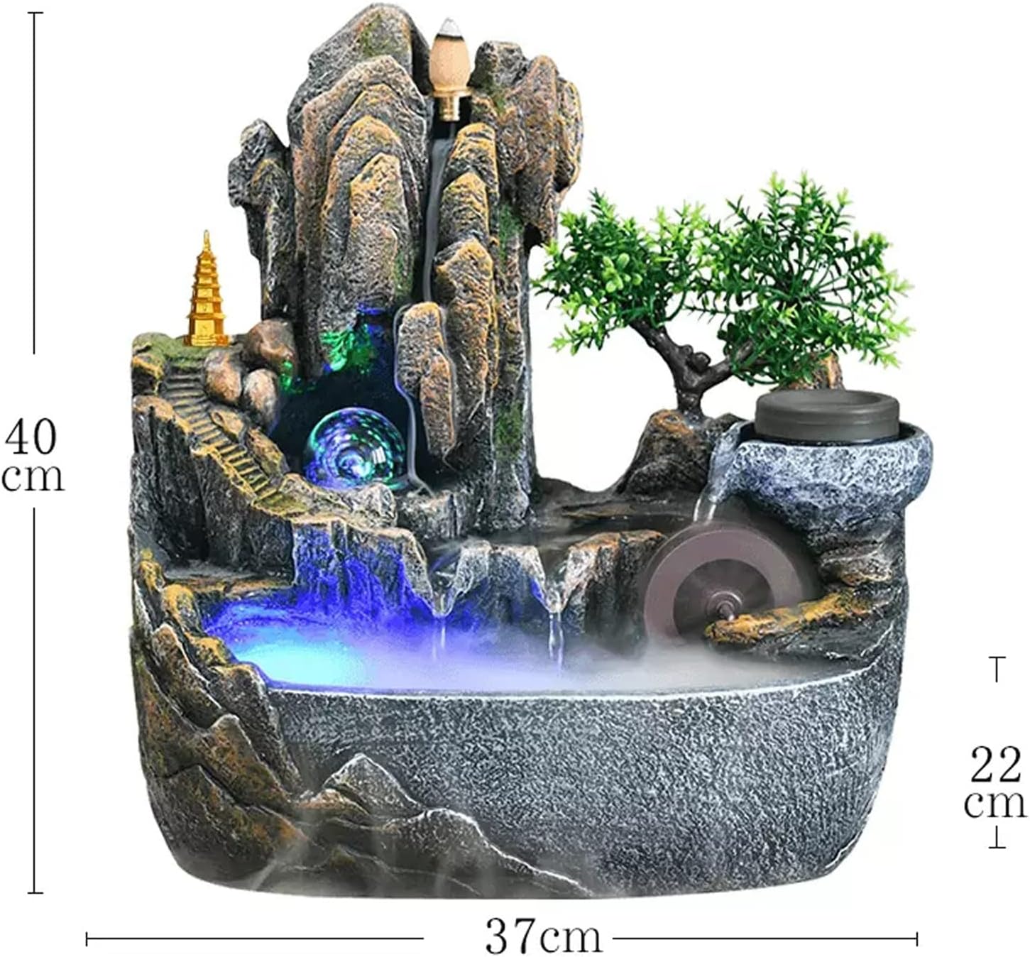 Tabletop Fountain Tabletop Water Fountain with Cascading Rock Waterfall and Rockery Stream Zen Meditation Indoor Feature with Automatic Pump for Home Office Bedroom Desk Decoration(Medium)