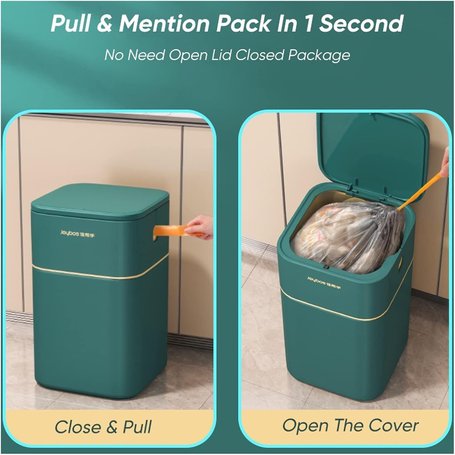 Kitchen Garbage Can Trash Can,Nordic Style Seal Press for Kitchen Bathroom Office Storage Bucket Dustbins Accessories with Lid Garbage Deep Green Deep Blue 15L Wastebasket (Color : Deep Green)