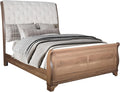 HomeStock 5-Piece Bedroom Set with Upholstered Bed in Pecan Finish - Includes Headboard, Footboard, Slat Kit, 2 Side Rails, Dresser, Mirror, 2 Nightstands California King