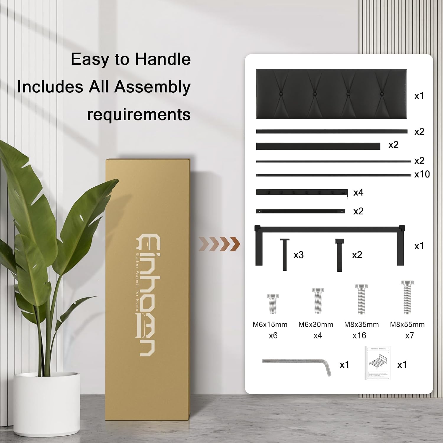 Einhomn Full Size Metal Bed Frame, Platform Bed with Faux Leather Button Tufted Headboard, 12' Underbed Storage, Steel Slats Support, No Box Spring Needed, Easy Assembly, Noise-Free, Black