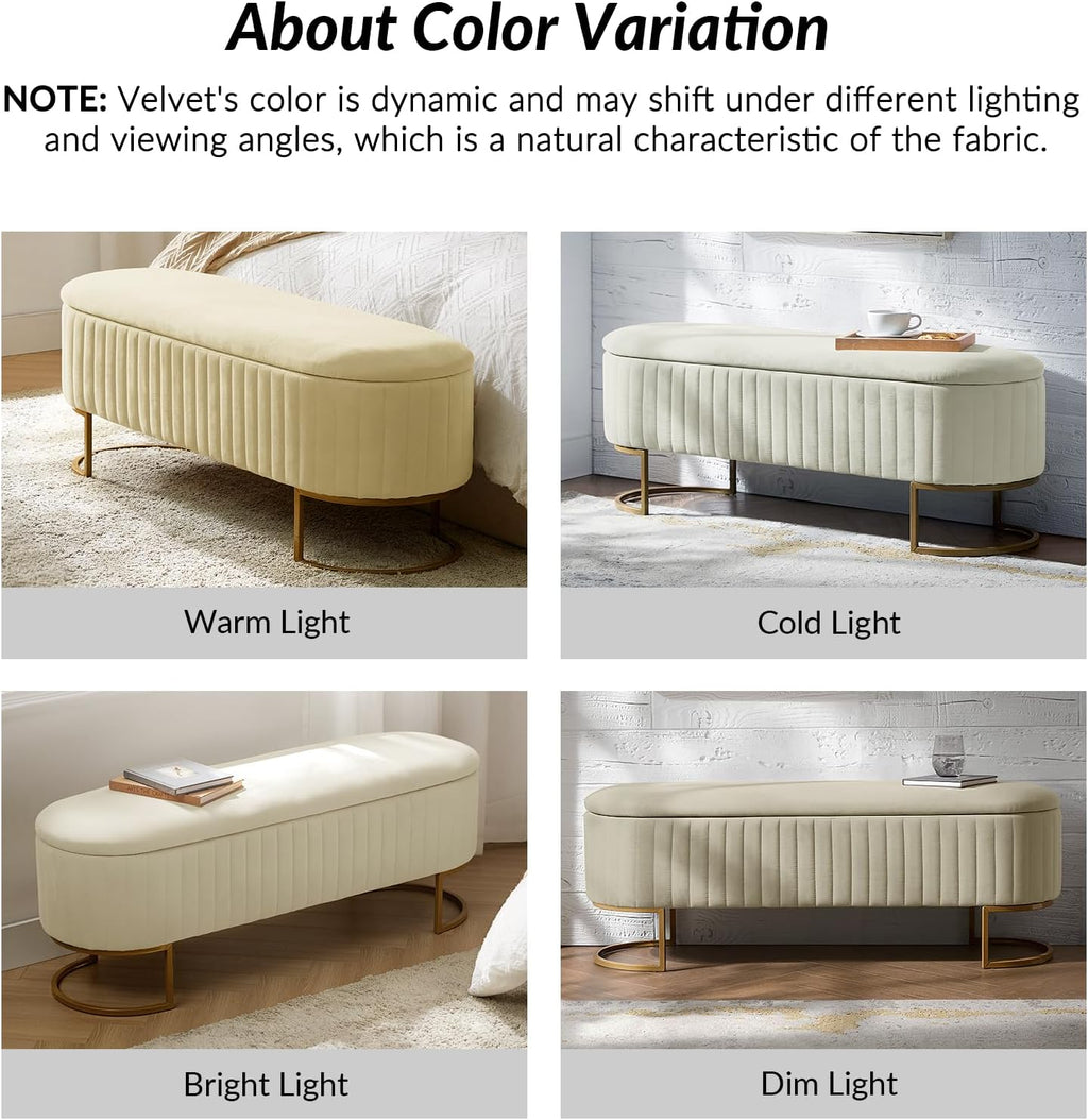 50.5' Velvet Storage Ottoman Bench with Gold-Toned Legs, Luxury Upholstered End of Bed Multi-Functional Footrest & Seat for Bedroom & Entryway