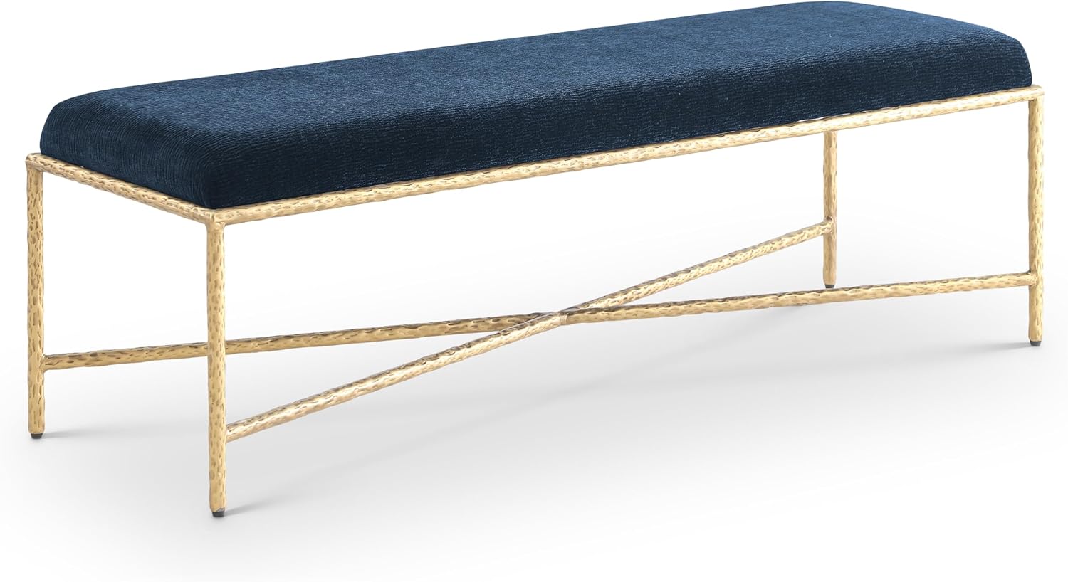 Meridian Furniture 22064Navy Valley Collection Modern | Contemporary Bench with Soft Navy Chenille Fabric, Brushed Brass Forged Iron Metal Legs and Frame, 54' W x 18' D x 18' H, Navy