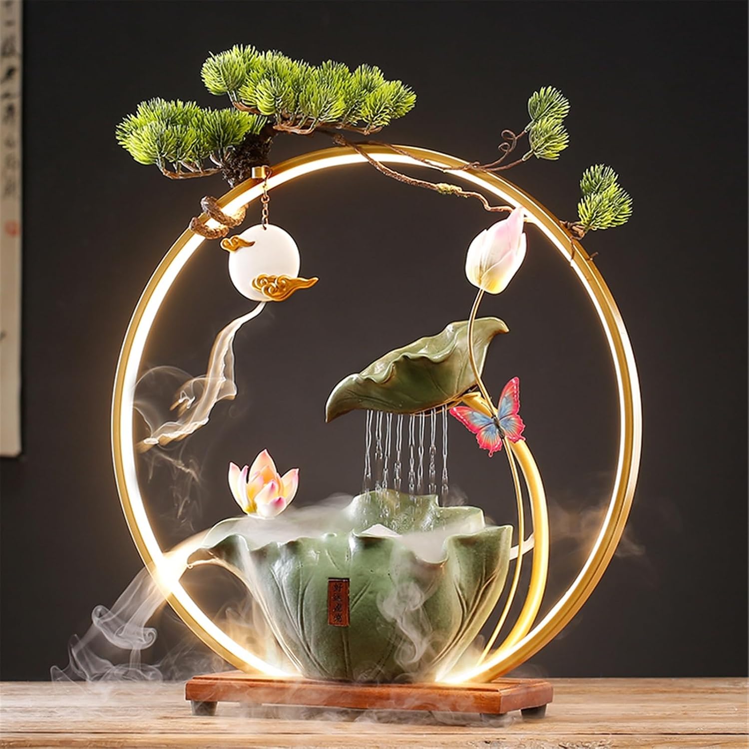 Tabletop Fountain Flowing Water Circulation Ornaments Desktop Fountain Ceramic Lotus Decorations