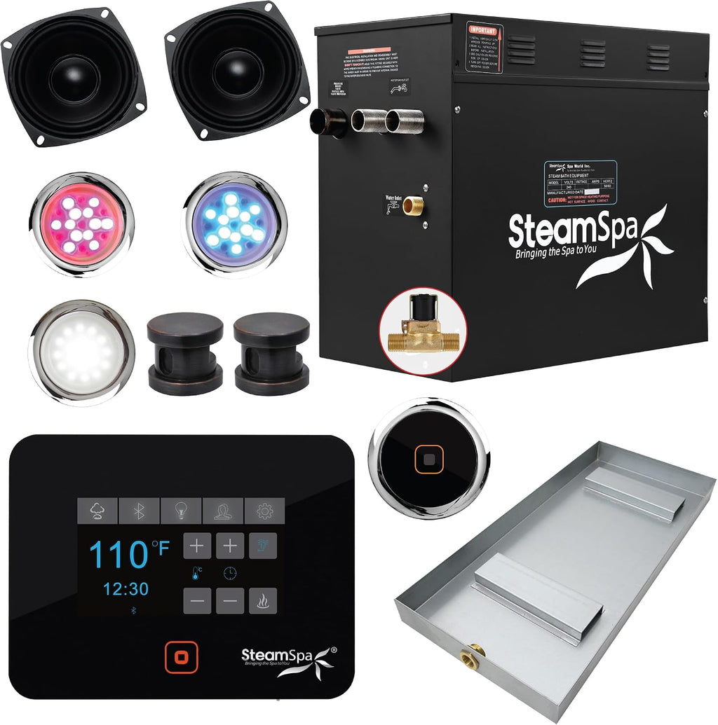 Generator with Quick Start Continuous Steam Technology, Wi-Fi, Bluetooth and Autodrain | 12kW Steam Generator with Oil Rubbed Bronze Steam Head with Aromatherapy Reservoir | SS-RVB1200ORB-A