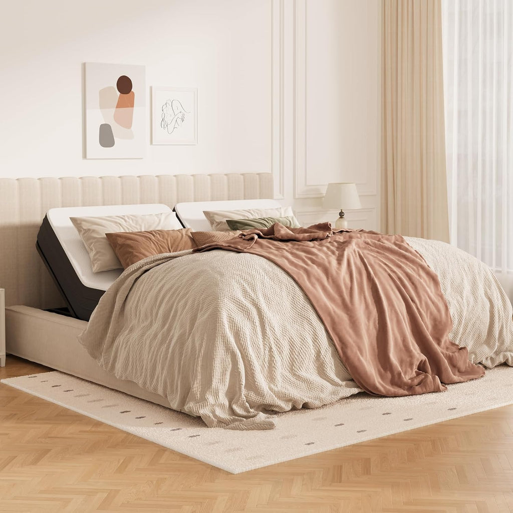FLEXISPOT Split King Adjustable Bed Frame with 12' Gel Memory Foam Mattress – Zero Gravity & Soothing Massage, Medium-Firm Support, Bamboo Viscose Cover, 750 lbs Capacity