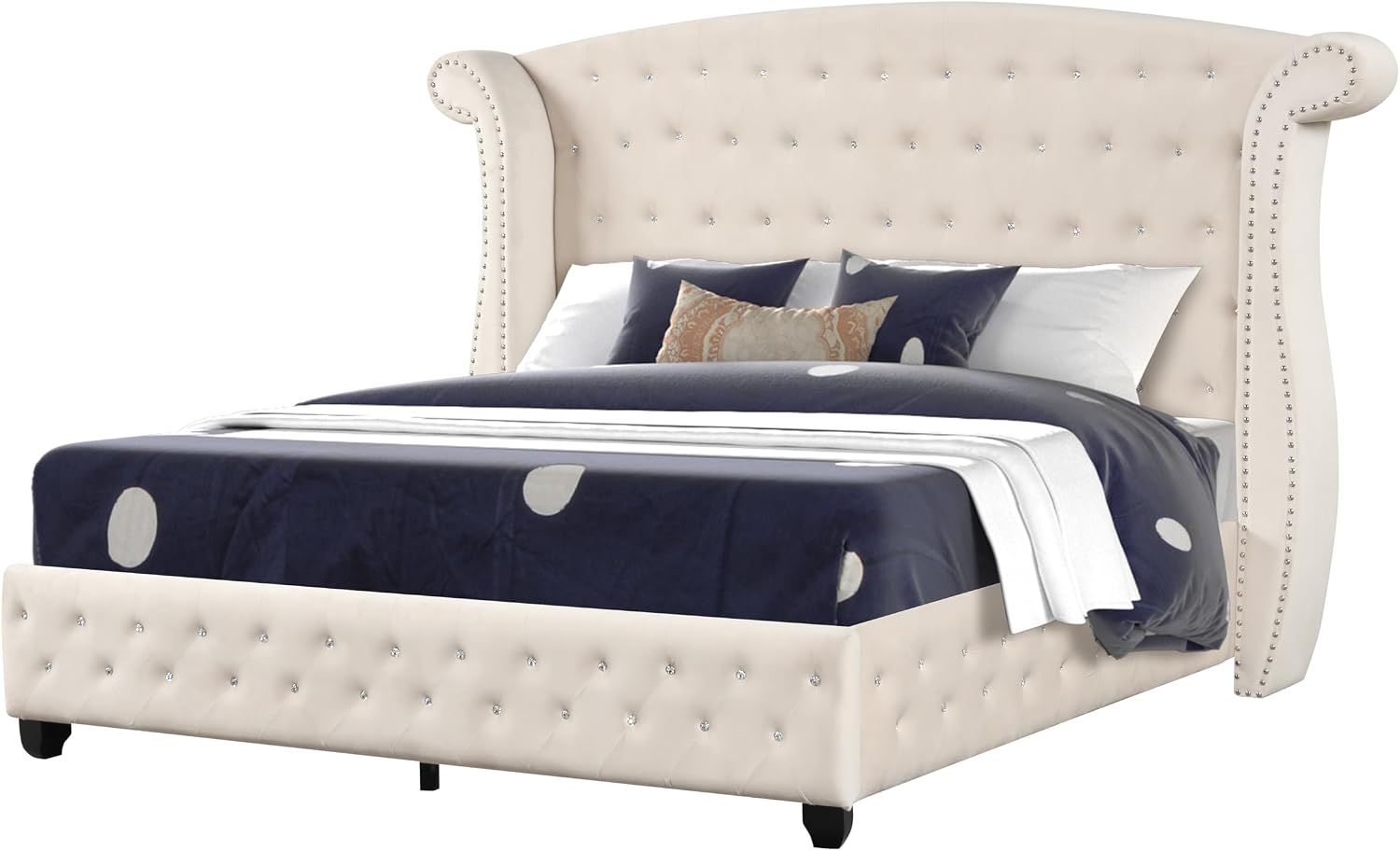Generic King 5 Pc Bedroom Set Made with Wood in Cream