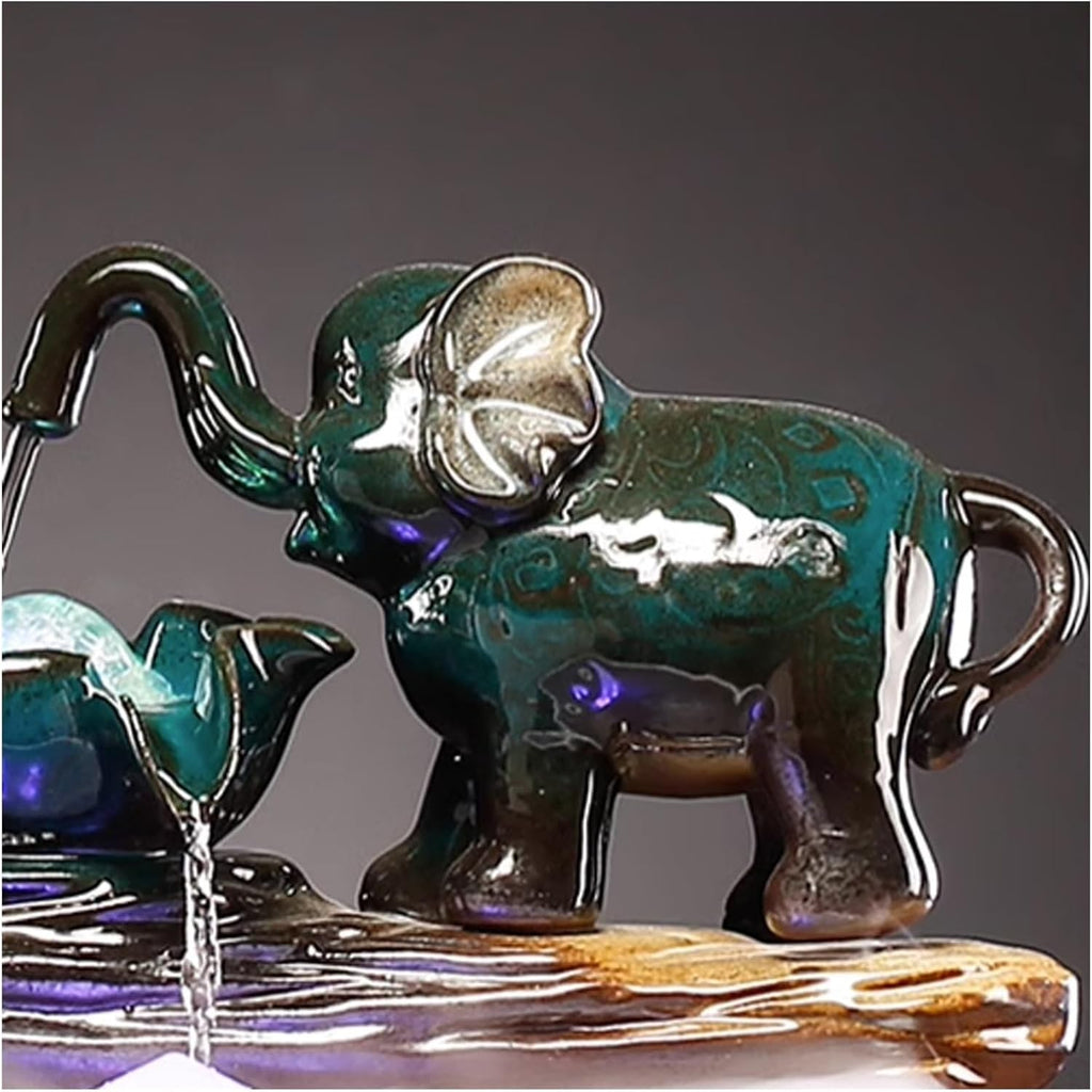 Tabletop Fountain Elephant Flowing Water Decoration Circular Living Room Decoration Rockery Fountain Office Desktop Gift Desktop Fountain (Color : A)