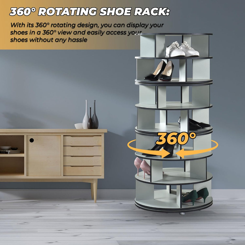 Kings Brand Furniture - 7-Tier Rotating Shoe Rack, 360° Revolving Lazy Susan Spinning Shoe Rack Tower Storage Organizer for Closet Entryway Bedroom Hallway, Green