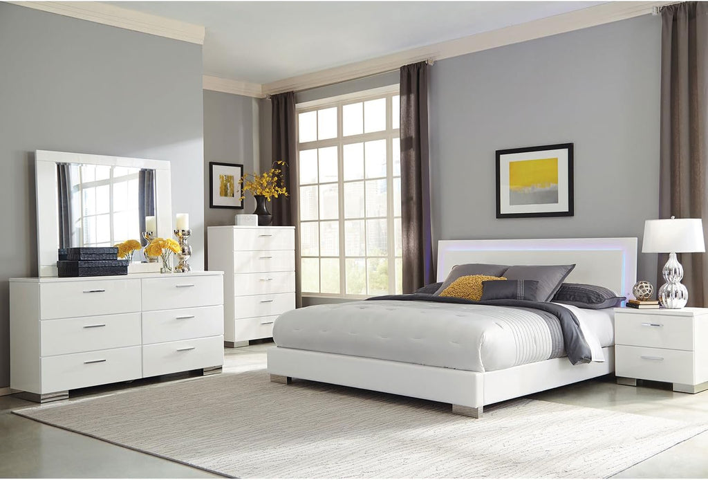 White High Gloss 5-piece Eastern King Bedroom Set