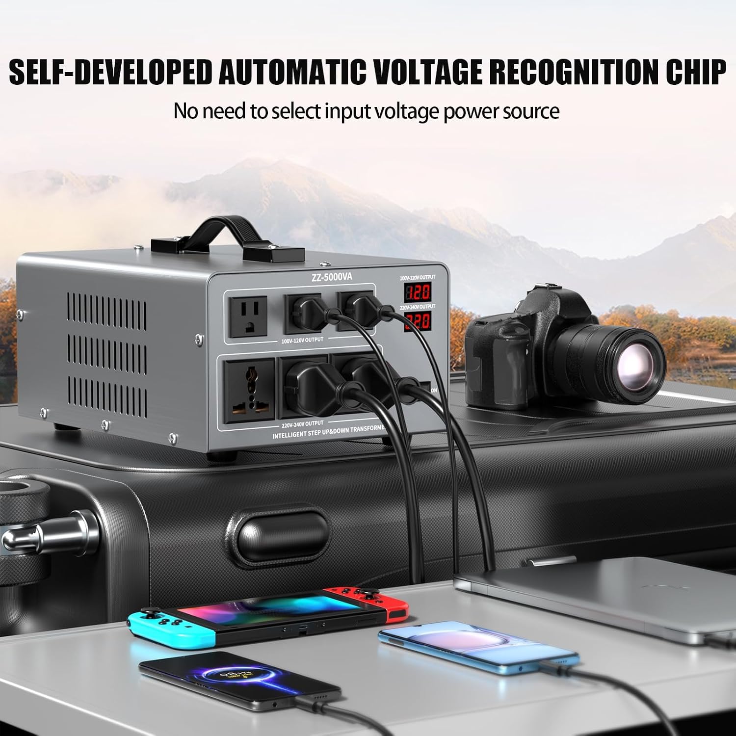 5000W Voltage Auto Converter Transformer, Heavy Duty Step Up/Down Power Converter 110/120/220/240V with 3 US Outlets,3 Universal Outlets,LED Display,w/US Standard Power Cord Circuit Breaker Protection