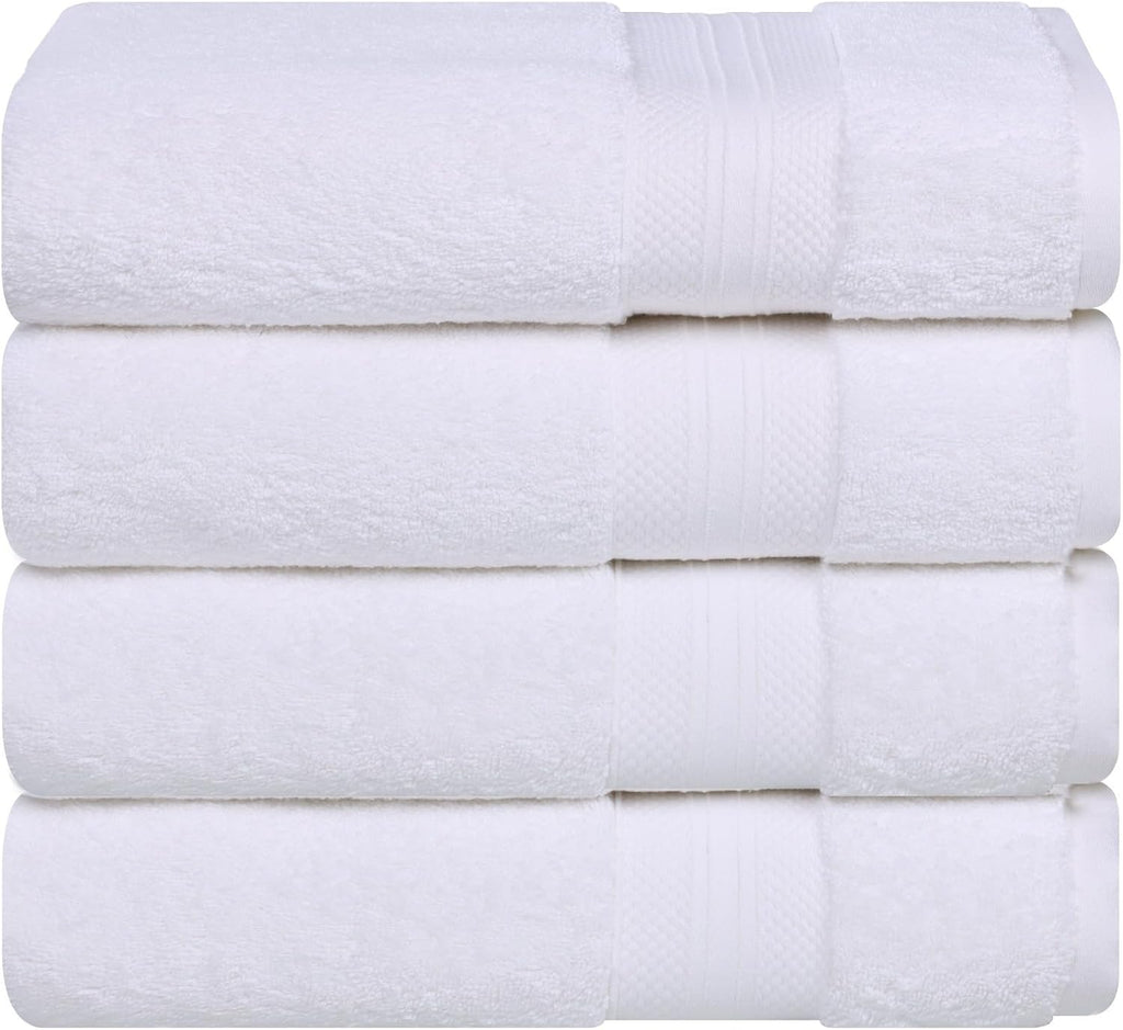 Superior Turkish Cotton Bath Towel Set of 4, Body Towels for Shower, Guest Bath, Home Bathroom Essentials, Quick Drying, Thick, Soft, Plush Heavyweight, Spa, Hotel, Resort, Aria Collection, White