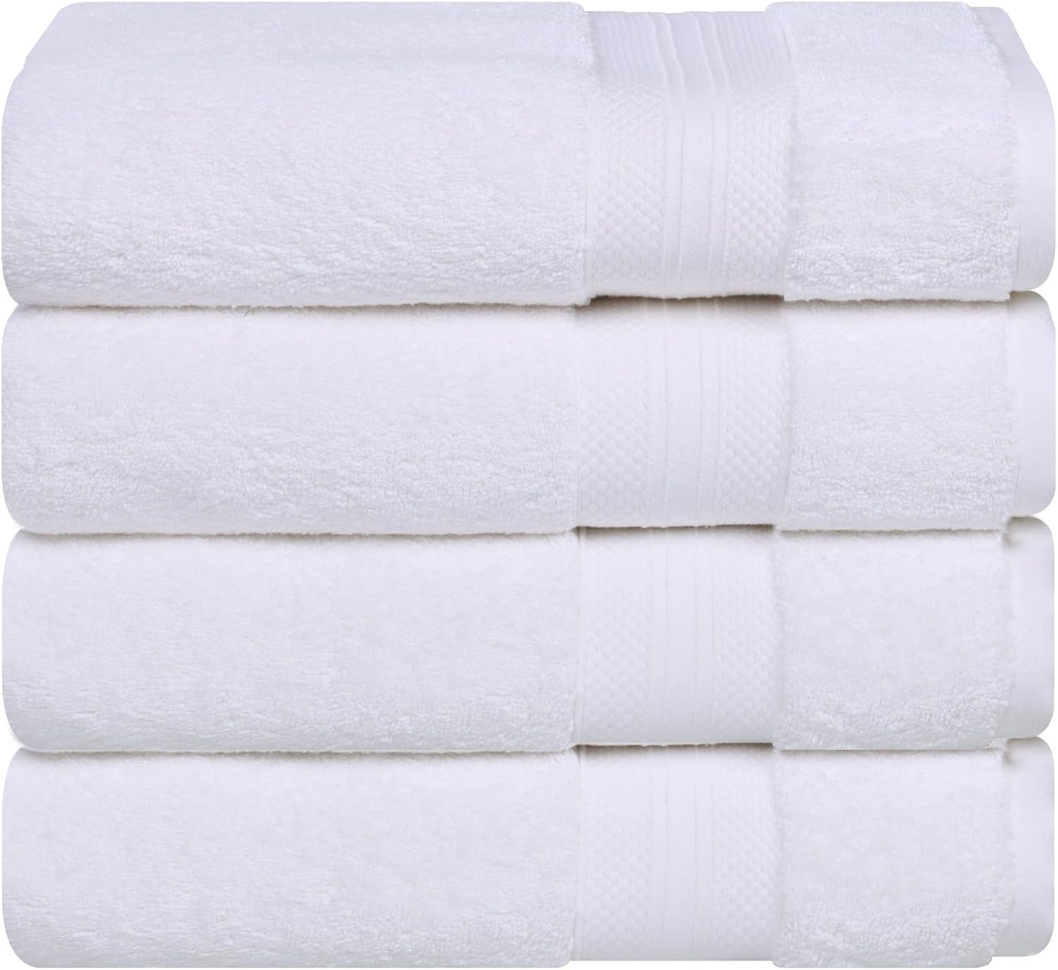 Superior Turkish Cotton Bath Towel Set of 4, Body Towels for Shower, Guest Bath, Home Bathroom Essentials, Quick Drying, Thick, Soft, Plush Heavyweight, Spa, Hotel, Resort, Aria Collection, White