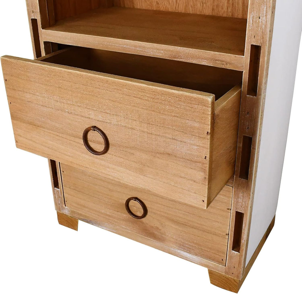 Morning View Wood Boat Cabinet, Rustic Nautical Decor, 2 Shelves & 2 Drawers, 45.3 Inch