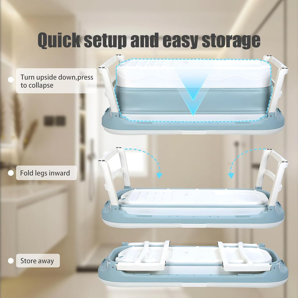 50' Foldable Bathtub for Adults, Large Portable Bath tub with Storage Basket, 1.3 Meter Foldable Bathtub with Thermal Cover for Indoor/Outdoor Use (Blue-50in)