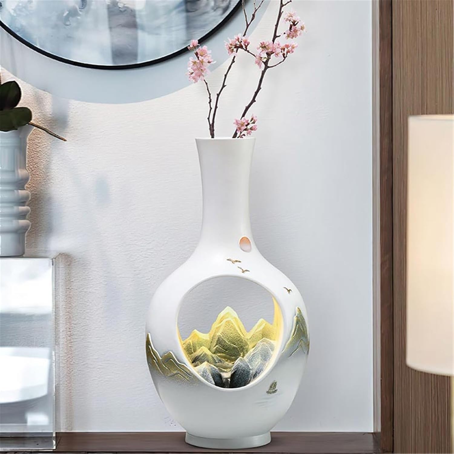 Tabletop Water Fountain Tabletop Water Fountain, Chinese Vase with Flowing Water Ornaments for Home Office Office Relaxation Meditation Fountain(Small)