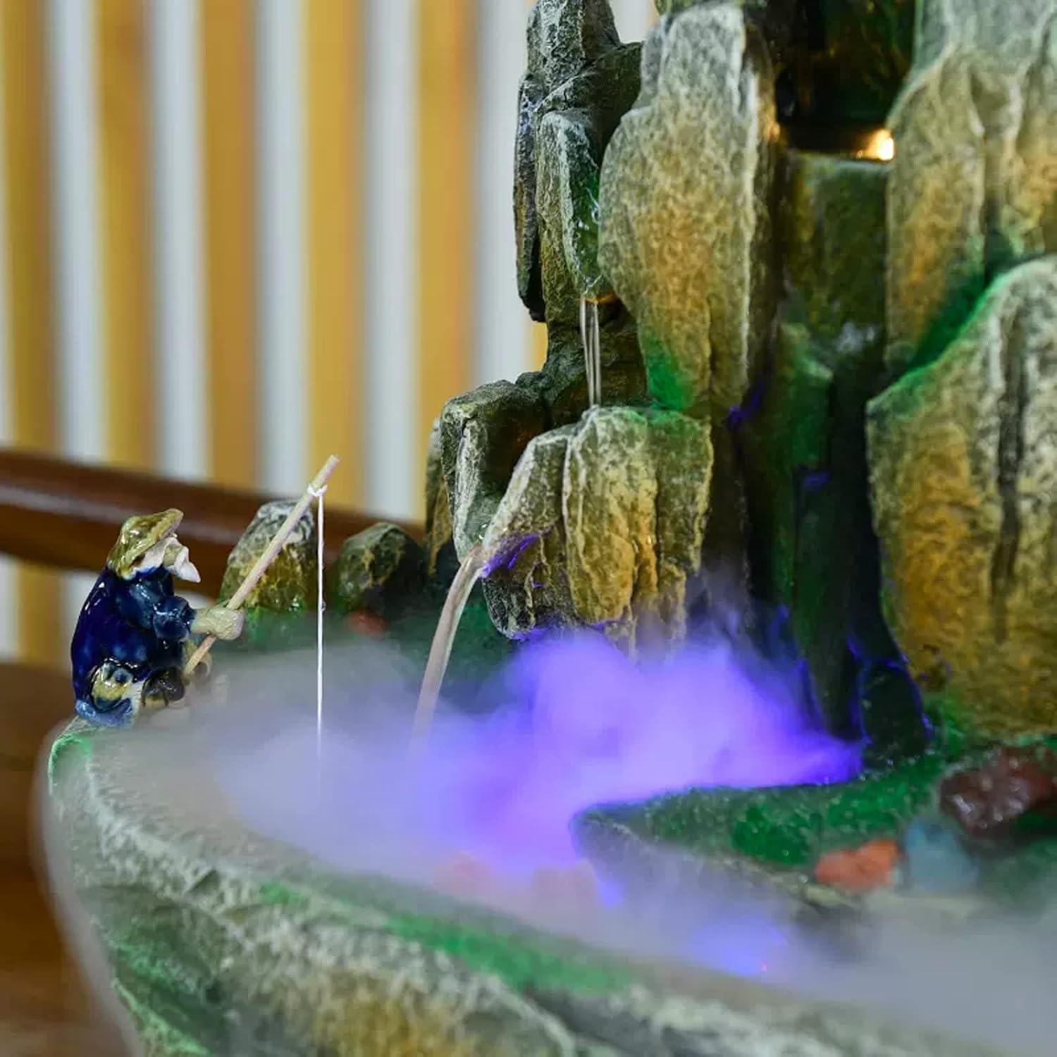 Desktop Fountain Indoor Fountain Tabletop Natural Waterfall Fake Tree Creative Simulation Resin Rockery for Office Home Desk Decoration(Large)