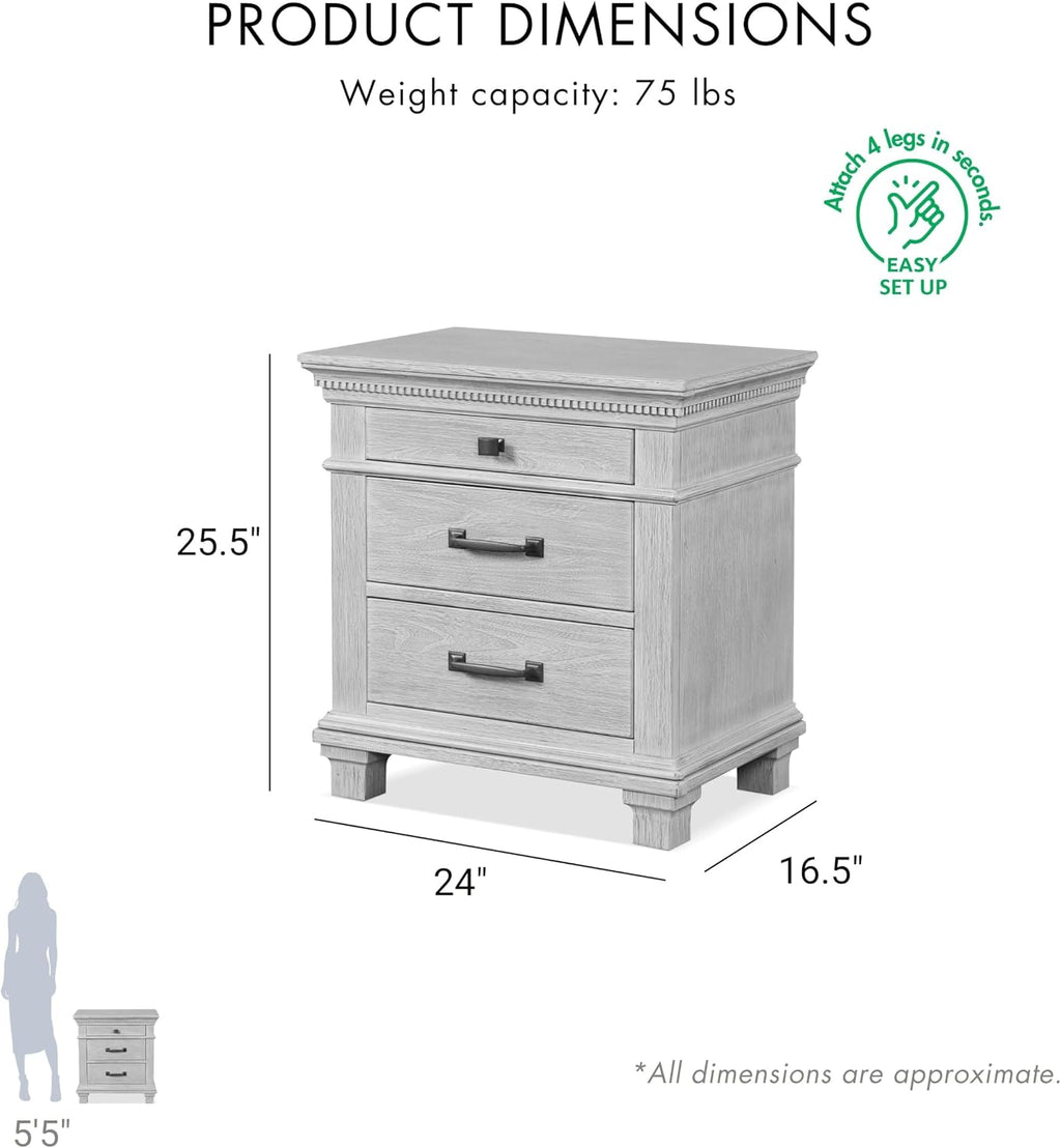 Furniture of America Deborah Modern Solid Wood 5-Piece Bedroom Set with Fabric Headboard, Dentil Molding, Black Square Knob, Felt-Lined Top Drawers, Box Spring Needed, King, Weathered Gray