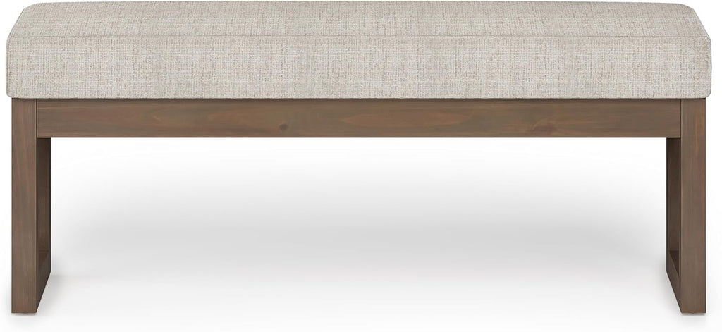 SIMPLIHOME Milltown Large Ottoman Bench - 44 inch Wide Upholstered Tweed Look Fabric Rectangle Footstool Ottoman in Platinum, Contemporary Bench for Bedroom or Entryway with Cushioned Seat, Assembled