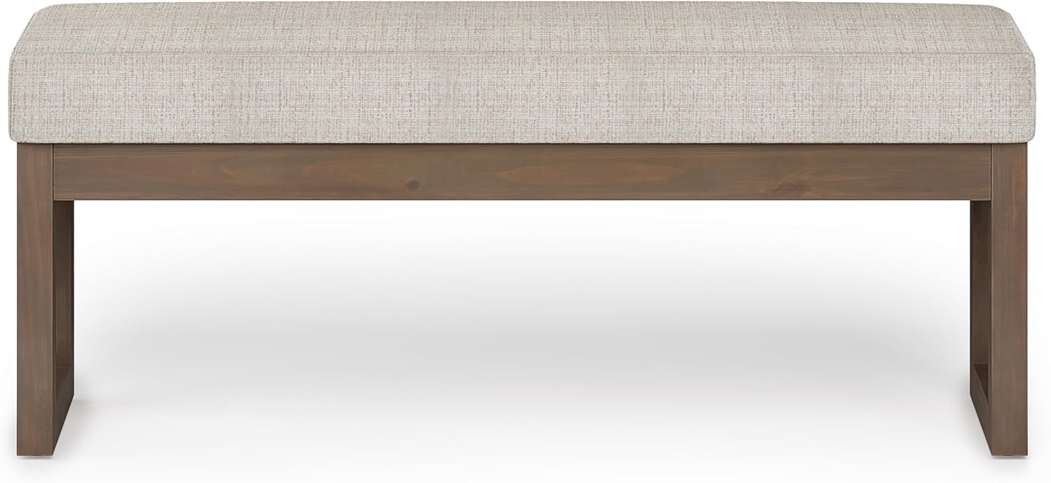 SIMPLIHOME Milltown Large Ottoman Bench - 44 inch Wide Upholstered Tweed Look Fabric Rectangle Footstool Ottoman in Platinum, Contemporary Bench for Bedroom or Entryway with Cushioned Seat, Assembled