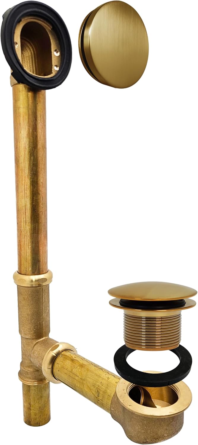 Westbrass A325H-18 14' Brass Bath Waste & Overflow Assembly with European Tip-Toe Drain Plug and Illusionary Faceplate, Brushed Bronze