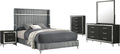 Coaster Home Furnishings Lucia Modern Classic 5-Piece Bedroom Set Velvet Upholstered Eastern King Size Wingback Bed Frame 61-inch Headboard Grey and Black 224991KE-S5