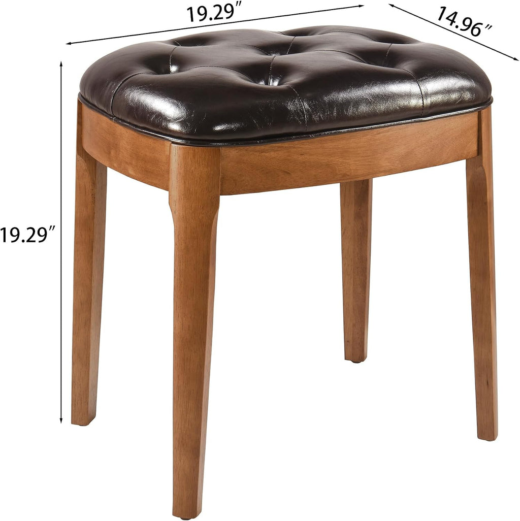 Vanity Stool with Padded Cushion, Vanity Bench with Wood Legs, Piano Bench Seat with with Solid Wood Legs, Backless Vanity Stool for Makeup Room, Bedroom, Dining Room and Study Room, Dark Brown
