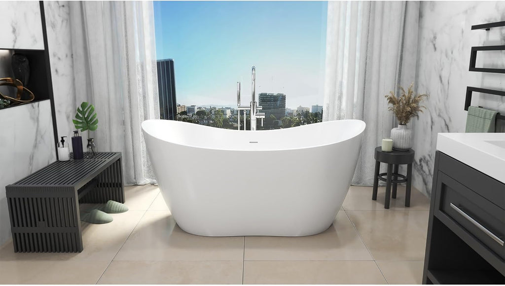 DreamLine Nile 71 inch L x 29 1/8 inch W x 28 3/4 inch H Freestanding Acrylic Bathtub with Oil Rubbed Bronze Drain