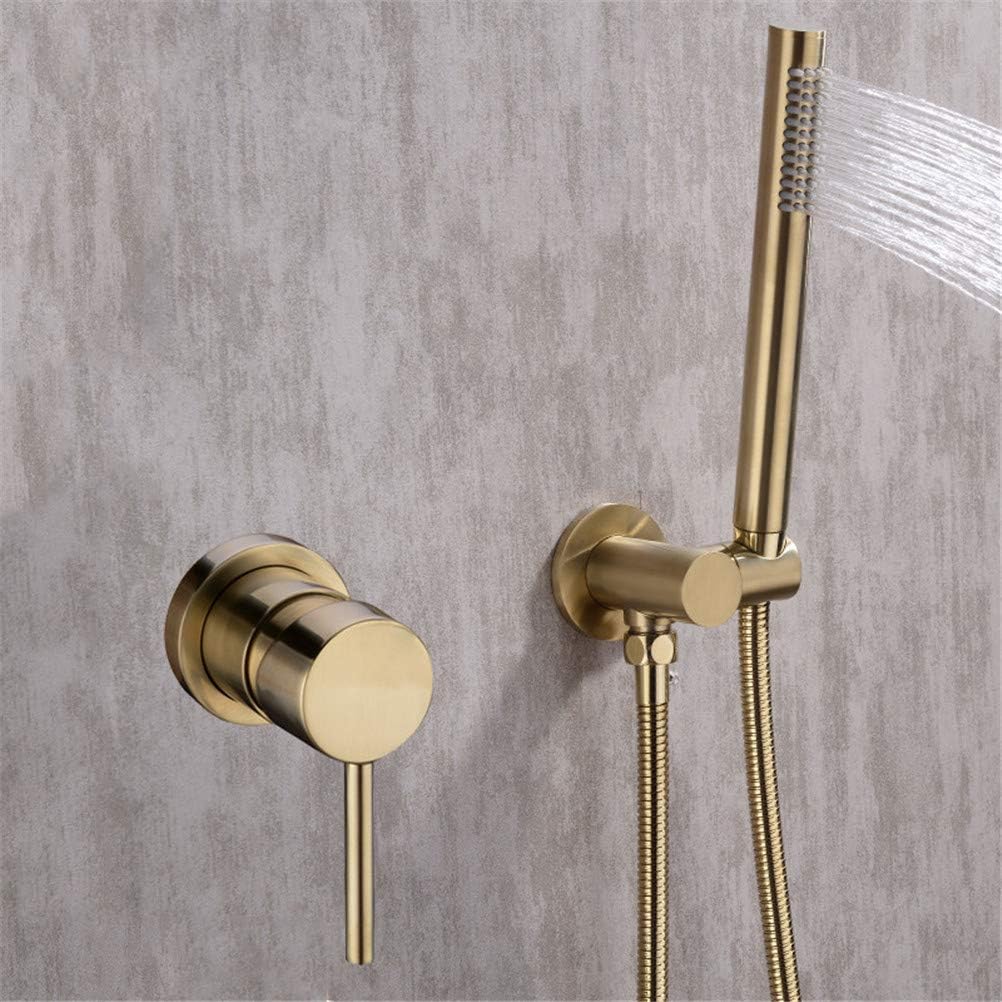 Shower Faucet Concealed Wall Mounted Bathroom Shower System Vlave Hand Held Shower Head Black Brushed Shower Set, Gold