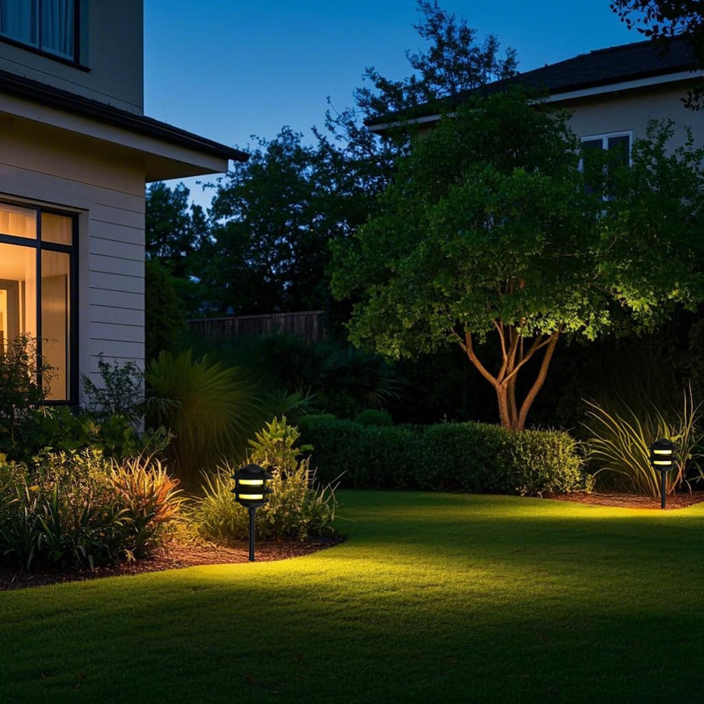 Lumina Lighting® Low Voltage Landscape Lighting Cast-Aluminum Pagoda Path and Area Light Warm White 4W G4 LED Bulb and ABS Ground Stake Included for Yard Walkway Lawn PAL0103-BkLED6 (Black,6-Pack)